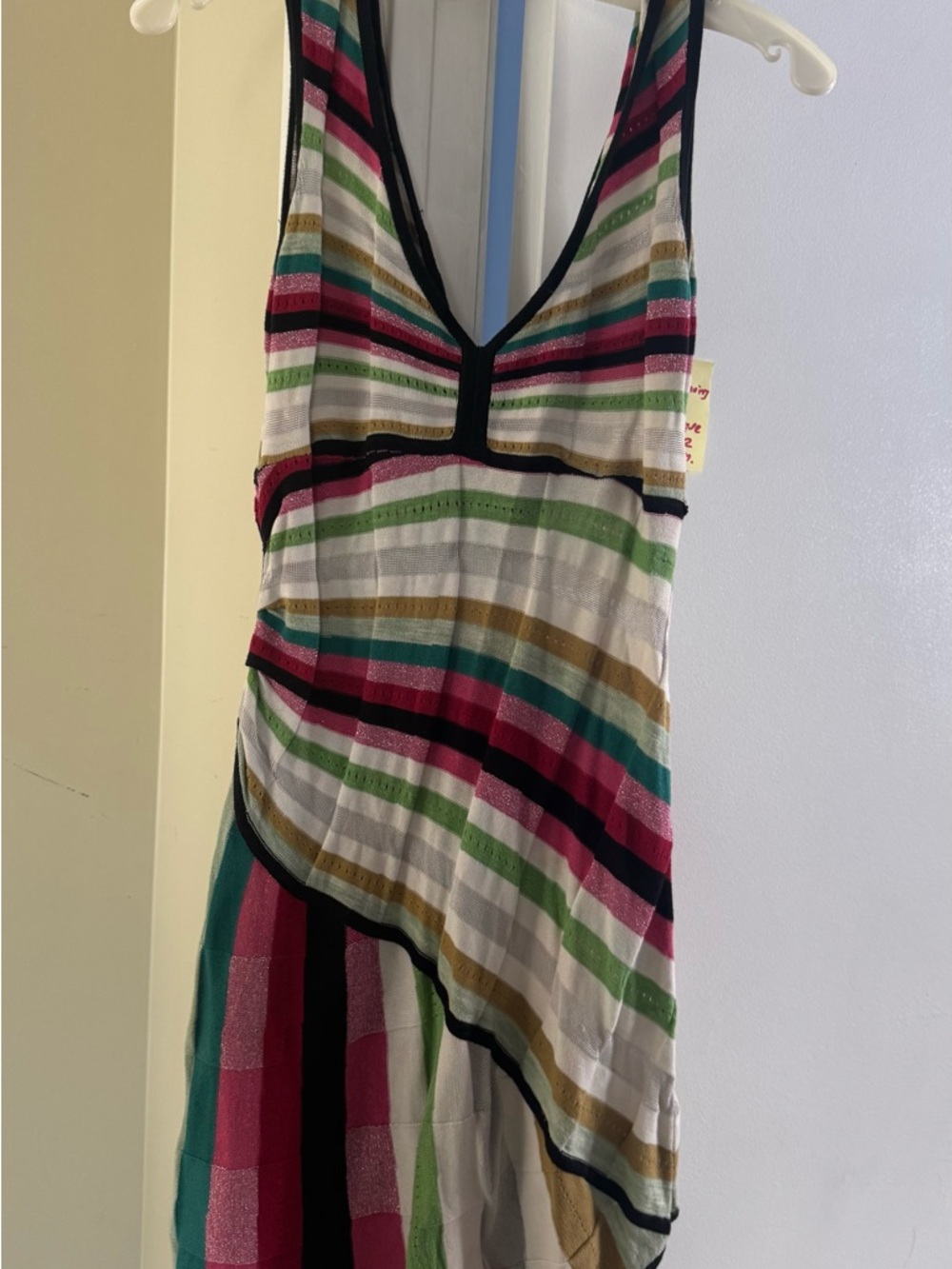 Desigual  asymmetrical striped  Summer Dress w V-Neck. Rouched sides,Fits small
